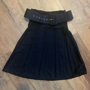 Lapis Knit Midi Skirt Black Wool Blend Belted M